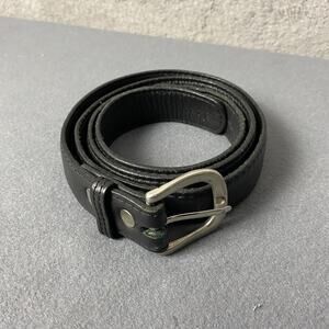 Black Leather Belt Silver Tone Single Prong Buckle 36-38 Casual Dress Classic